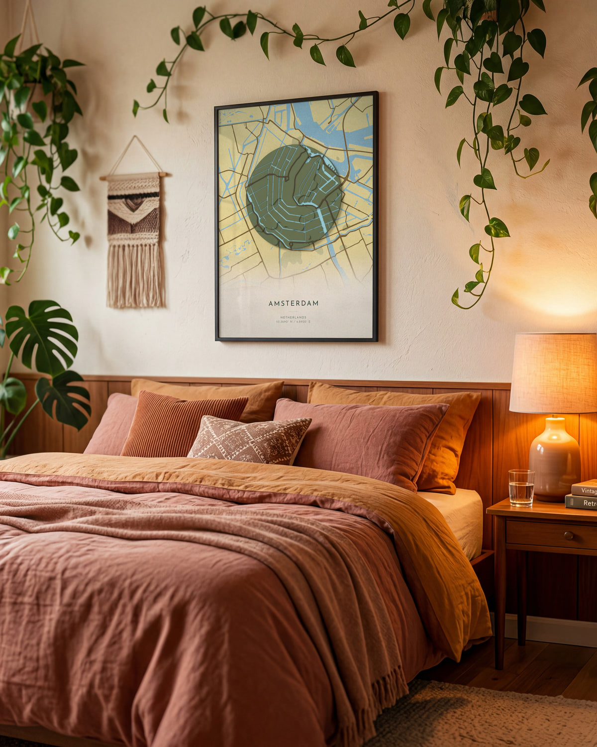 Amsterdam 3D relief map in Vale, framed in a room