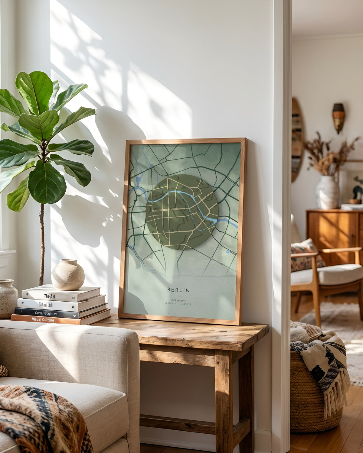 Berlin 3D relief map in Taiga, framed in a room