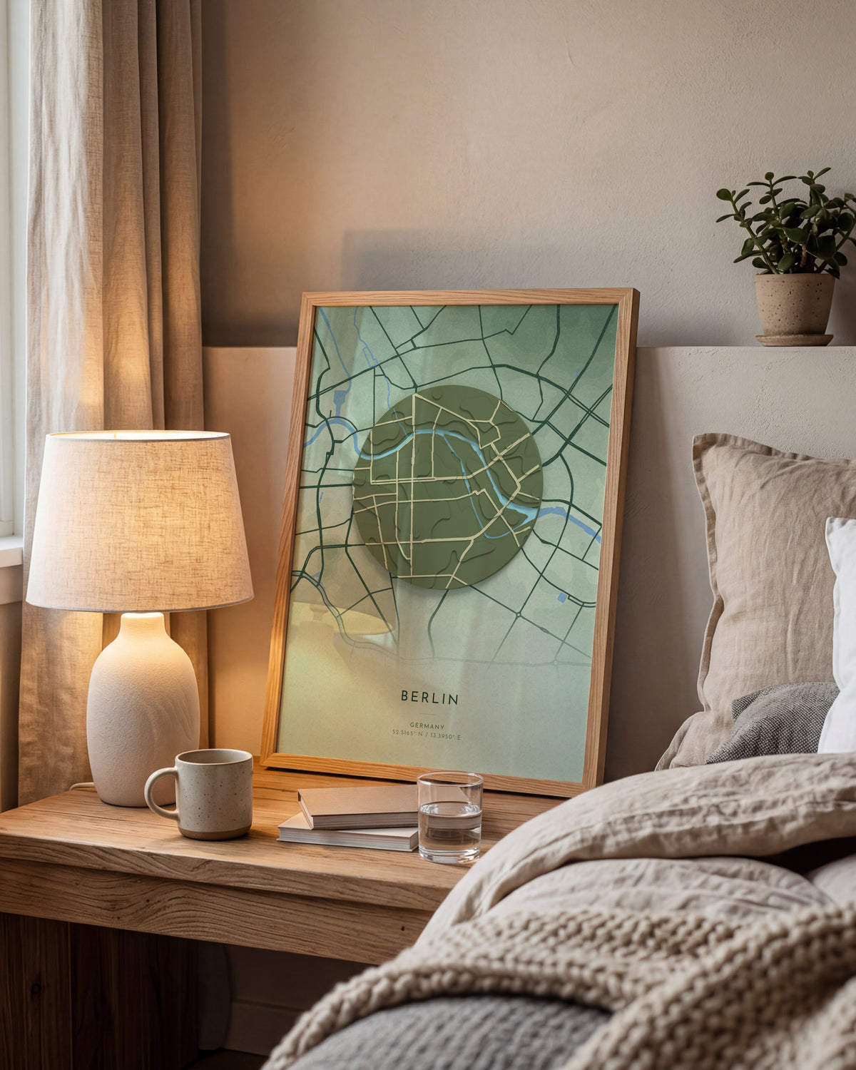Berlin 3D relief map in Taiga, framed in a room