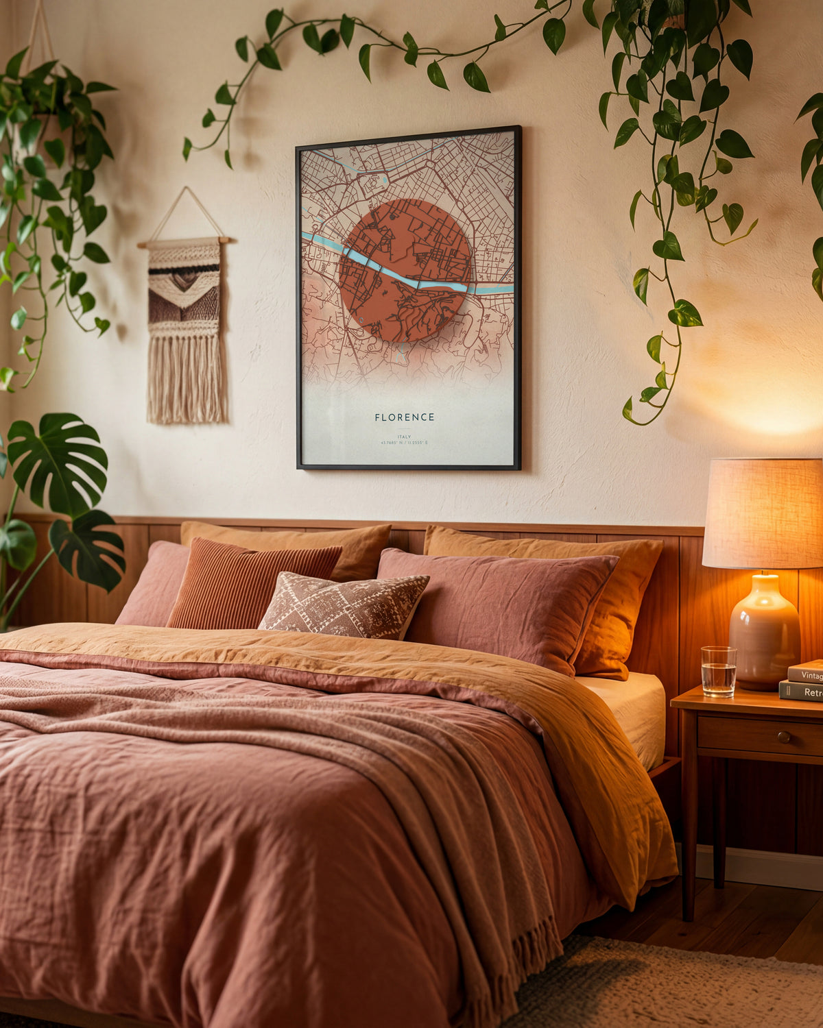 Florence 3D relief map in Riviera, framed in a room