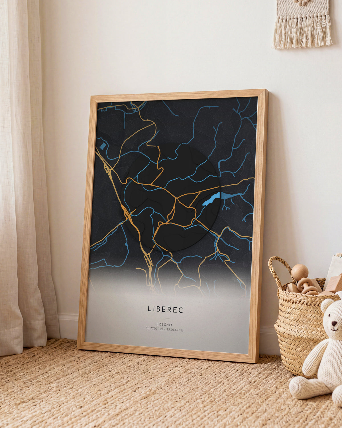 Liberec 3D relief map in Basalt, framed in a room