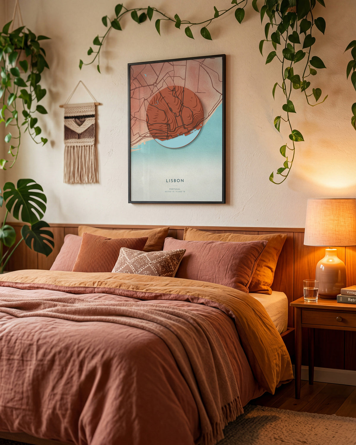 Lisbon 3D relief map in Riviera, framed in a room