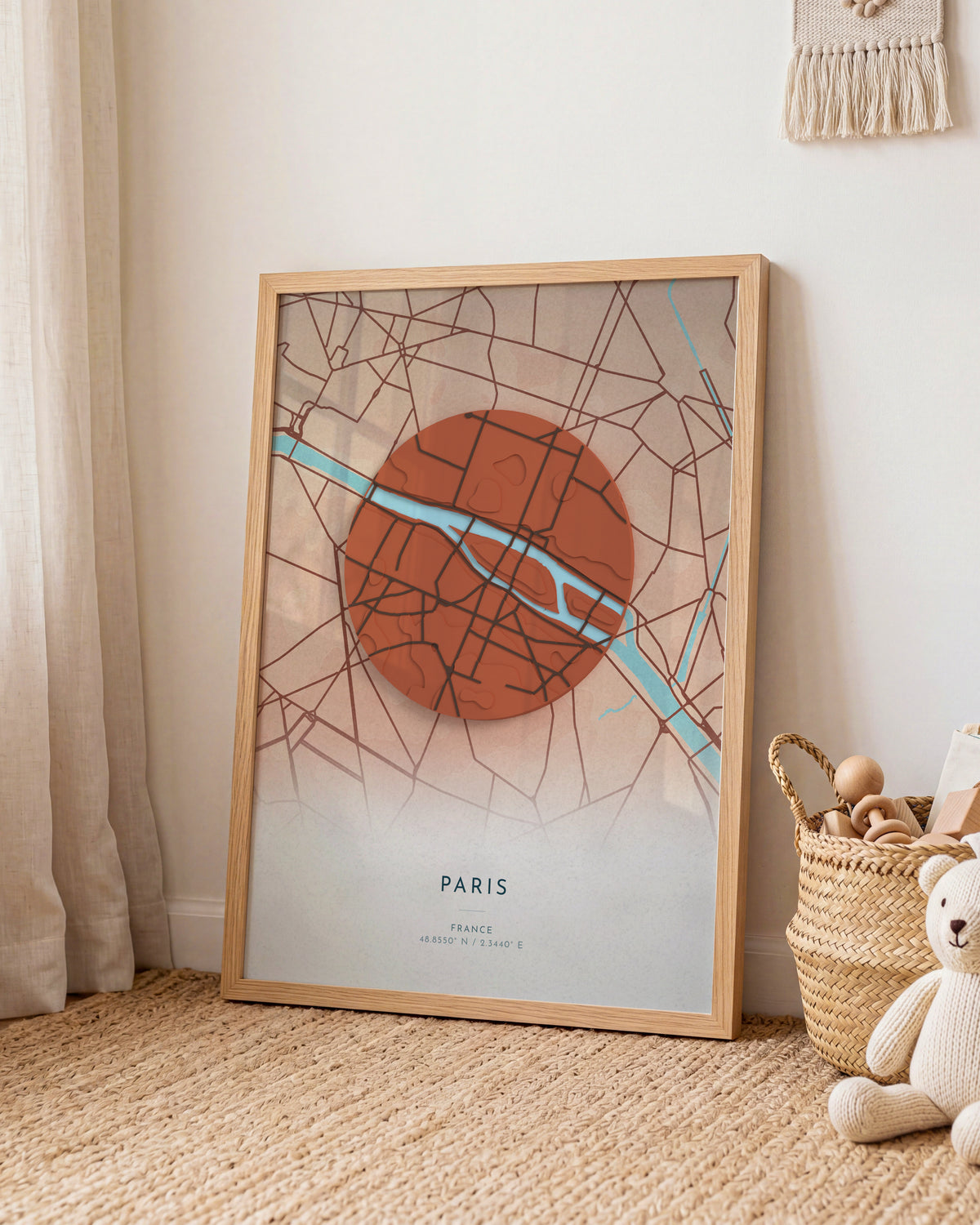 Paris 3D relief map in Riviera, framed in a room