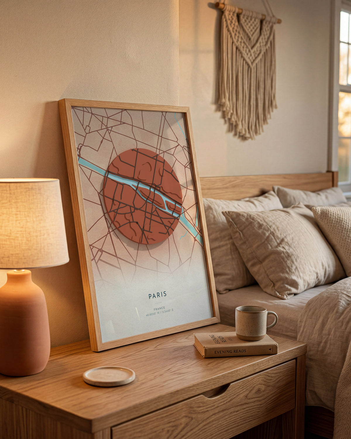 Paris 3D relief map in Riviera, framed in a room