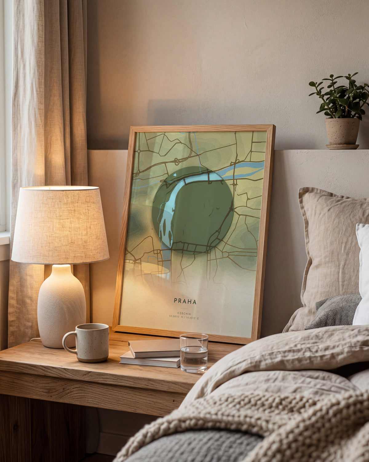 Praha 3D relief map in Vale, framed in a room