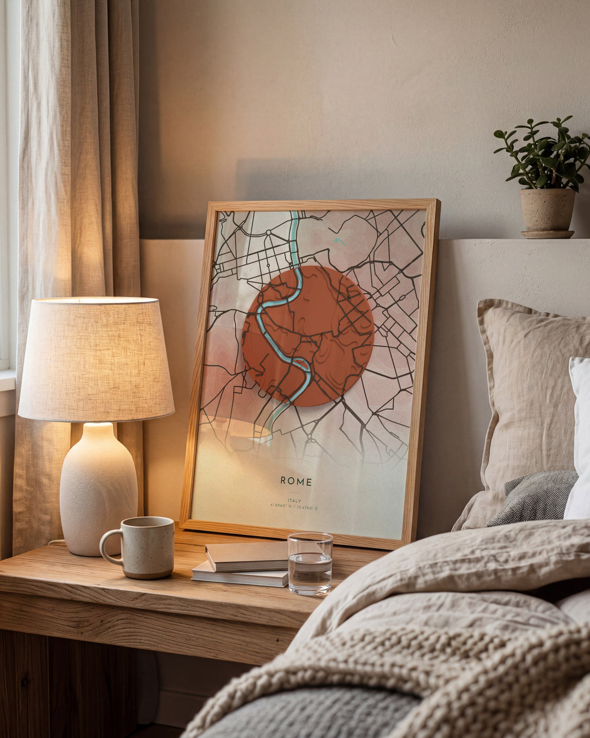 Rome 3D relief map in Fuji, framed in a room