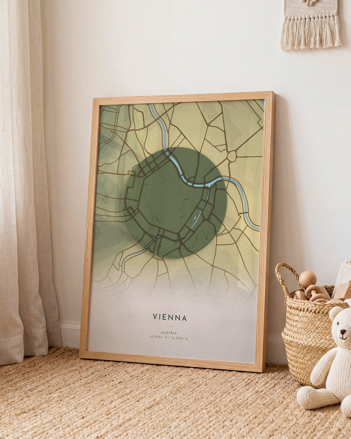 Vienna 3D relief map in Vale, framed in a room